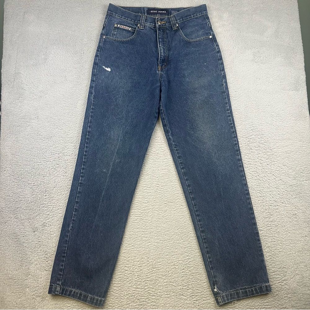 Ozoc Super Jeans Mens 33x34 Blue Denim Distressed Tapered Medium Wash Casual